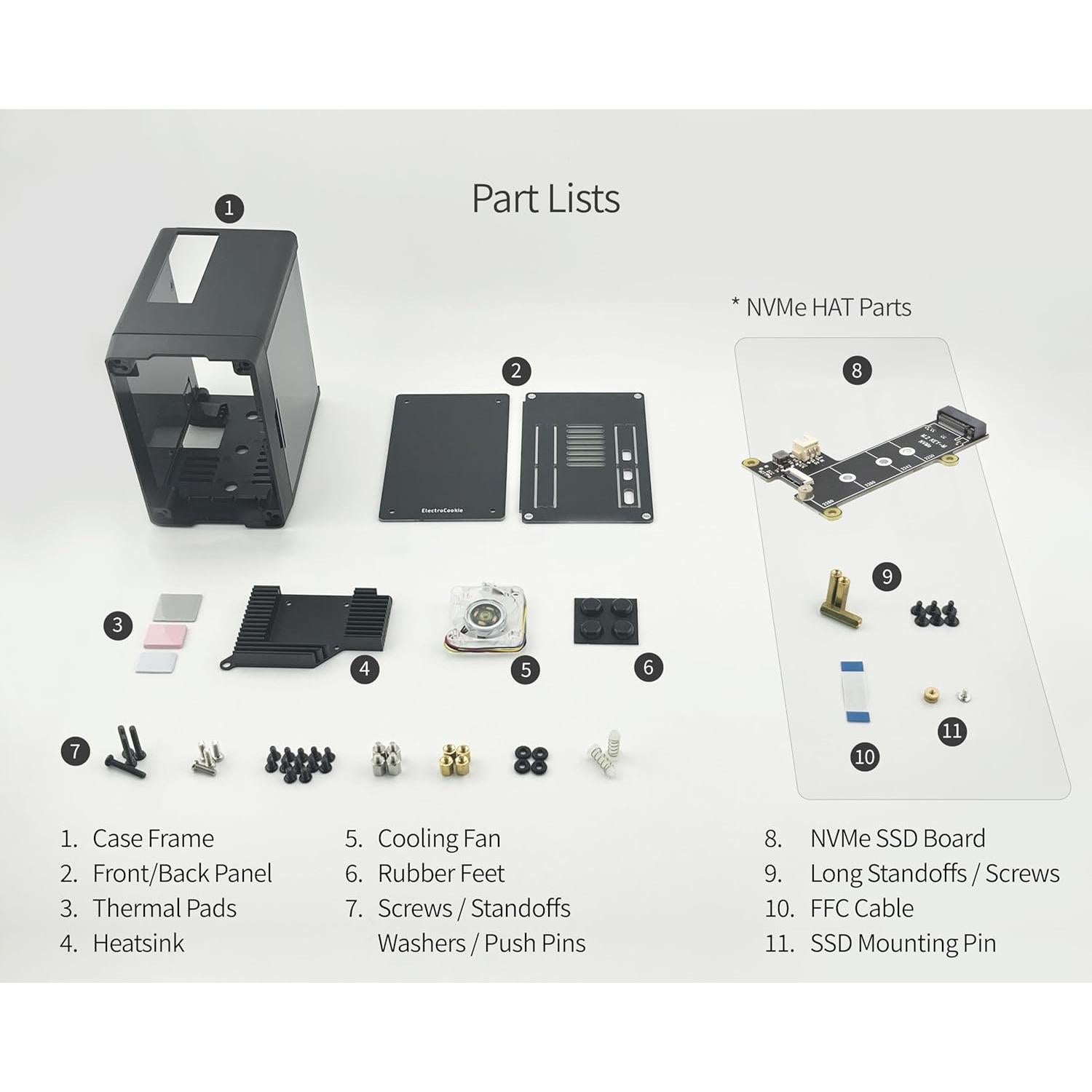 Caja Mini PC ElectroCookie para Raspberry Pi 5 con HAT M.2 NVMe