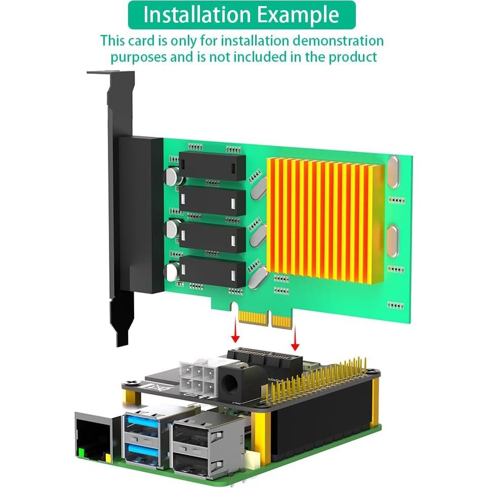 Adaptador PCI-E 1x Mustpoint con Alimentación 12V para Raspberry Pi