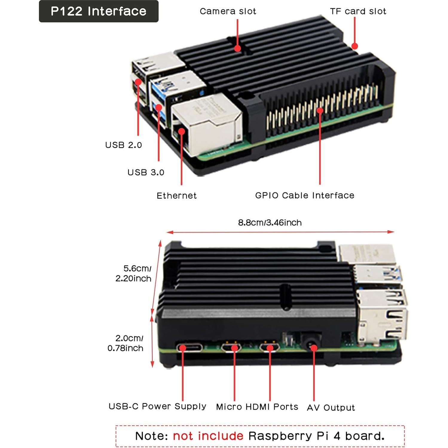 Caja Enfriamiento Pasivo Geekworm para Raspberry Pi 4 - Negro