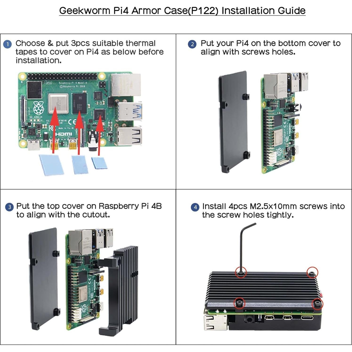 Caja Enfriamiento Pasivo Geekworm para Raspberry Pi 4 - Negro