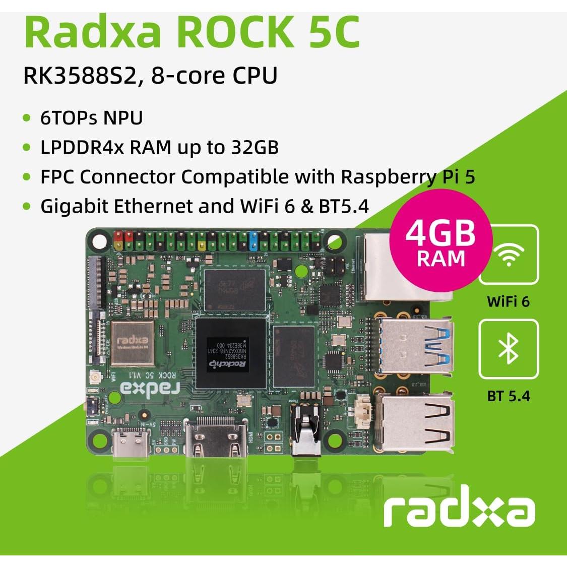Computadora de Placa Única Radxa ROCK 5C 4GB - HDMI 8K, NPU