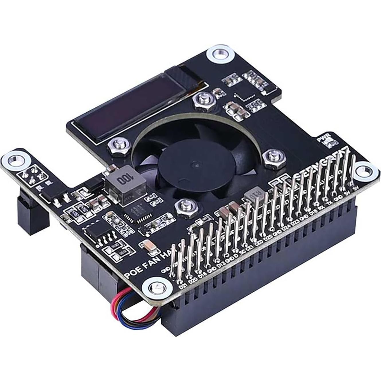 HAT POE para Raspberry Pi 5 con Pantalla OLED y Ventilador