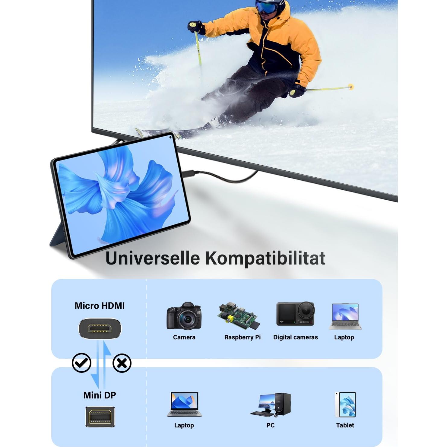 Cable Micro HDMI a Mini DP 4K 1.83m KOMGILK Ultra Alta Velocidad