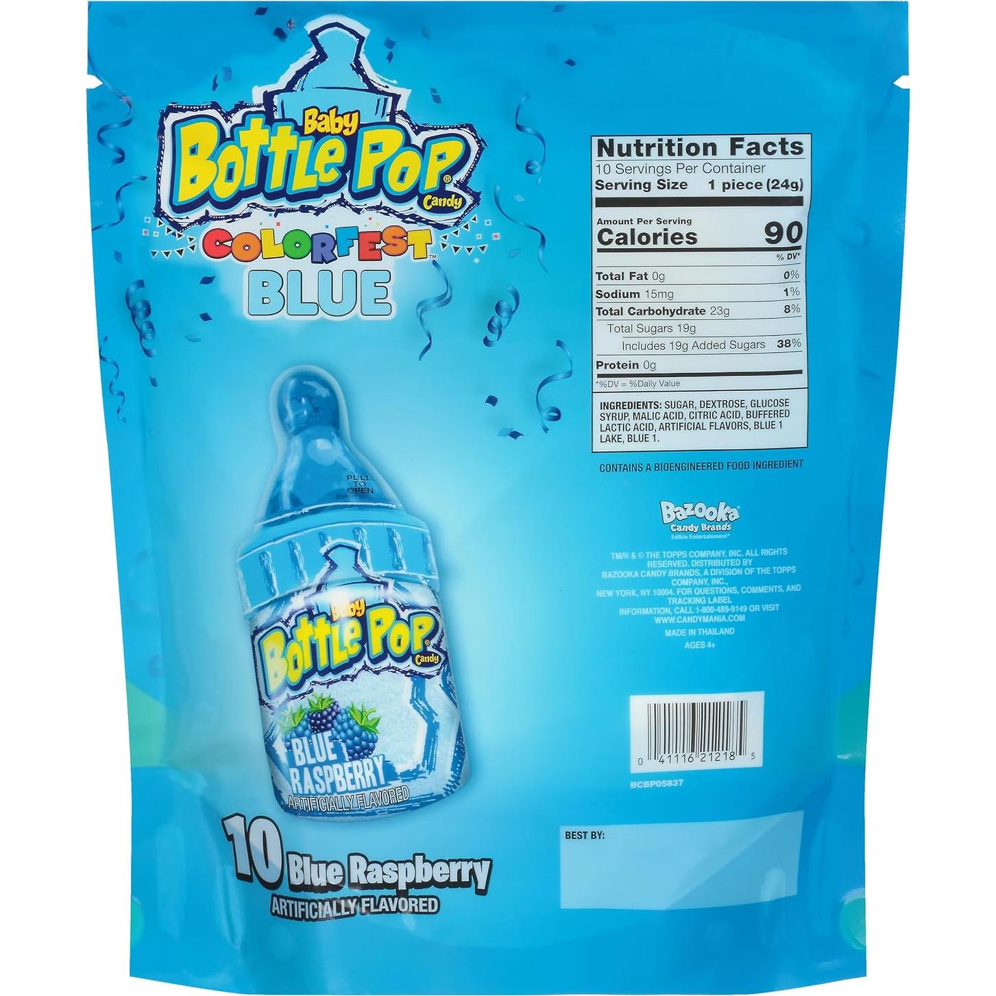 Chupetines Baby Bottle Pop Colorfest Azul 10 Unidades Frambuesa
