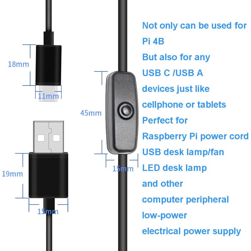Cable de Alimentación USB Tipo C FBHDZVV para Raspberry Pi 4B 5V 3A