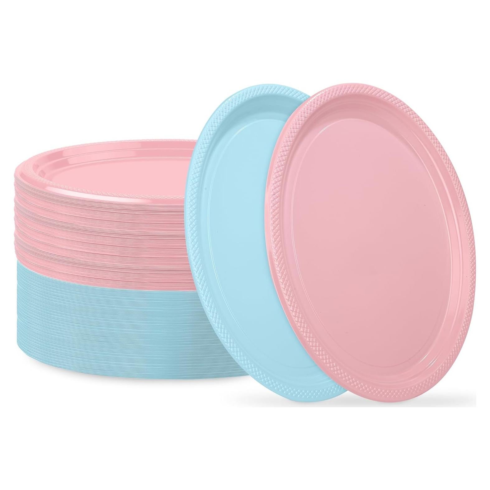 Platos Desechables Ovalados Aodaer 72 Piezas Rosa y Azul