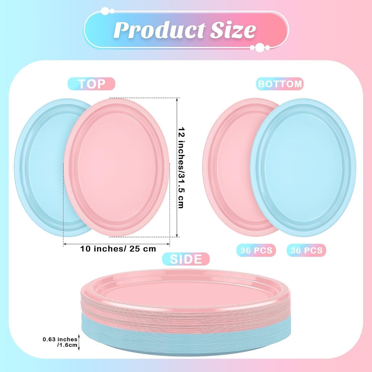 Platos Desechables Ovalados Aodaer 72 Piezas Rosa y Azul