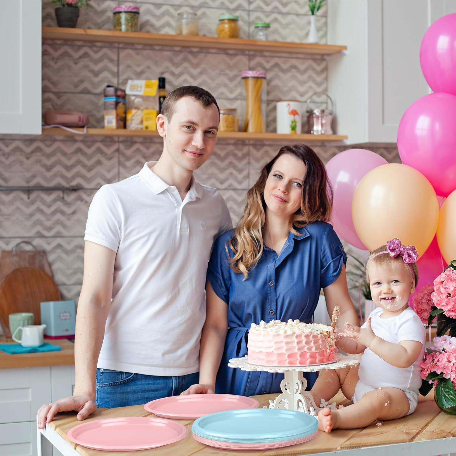 Platos Desechables Ovalados Aodaer 72 Piezas Rosa y Azul