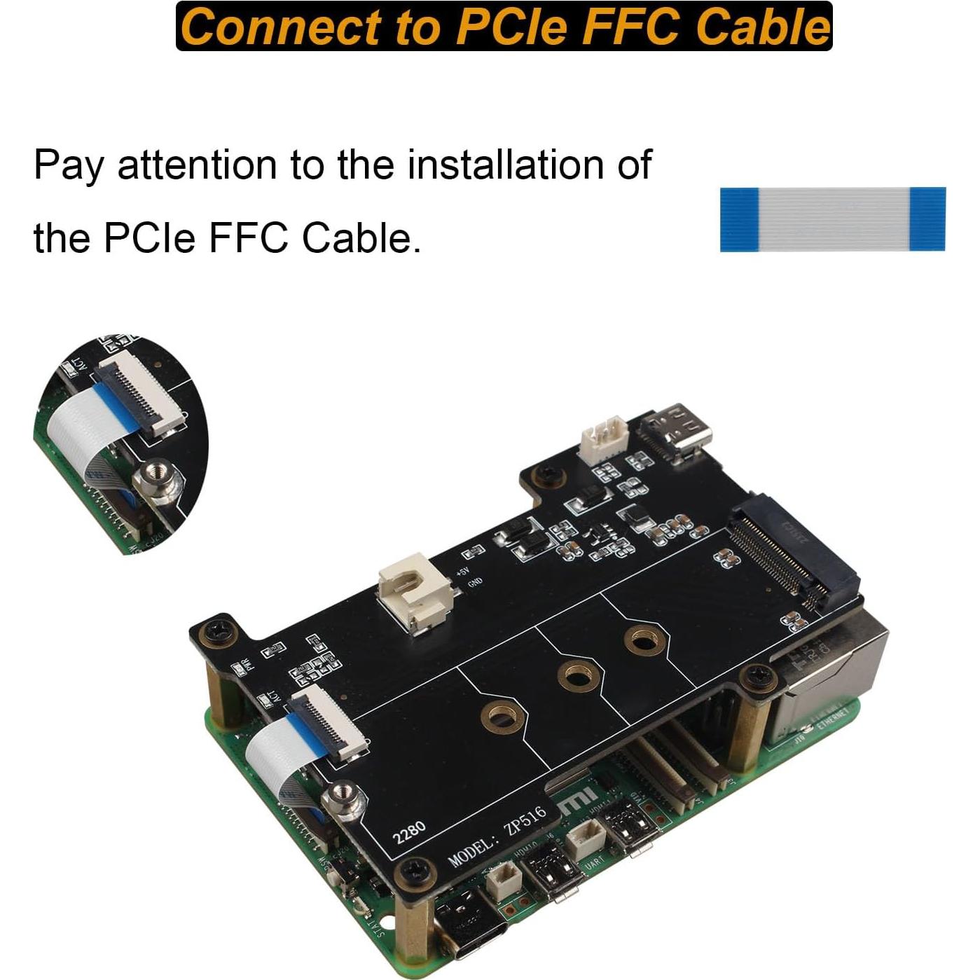 Placa Periférica PCIe M.2 NVMe ZDE ZP516 para Raspberry Pi 5