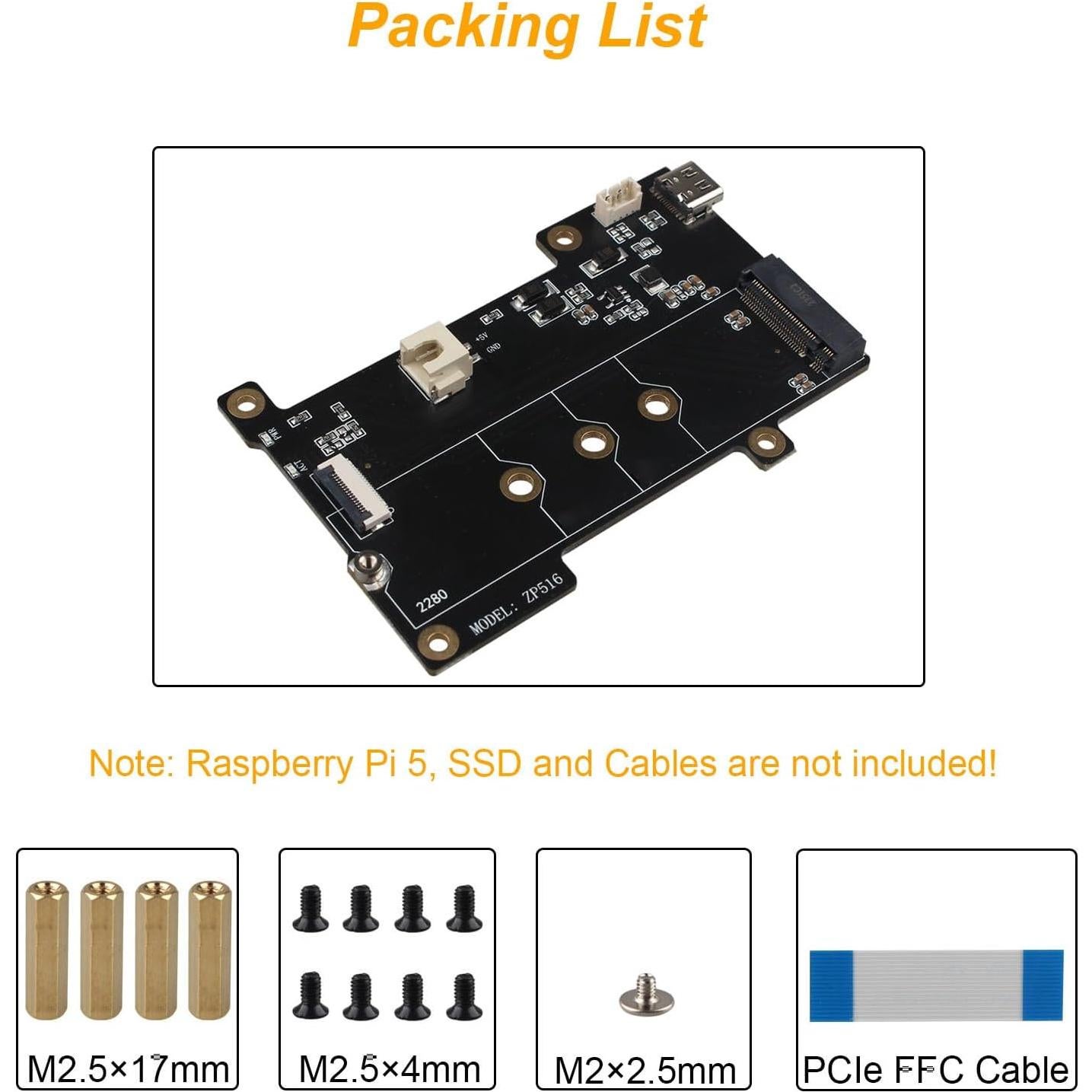 Placa Periférica PCIe M.2 NVMe ZDE ZP516 para Raspberry Pi 5