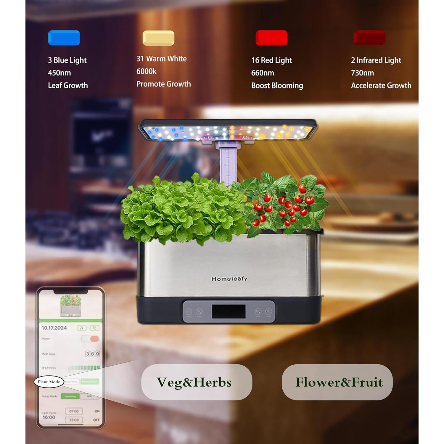 Sistema Hidropónico Homeleafy 8-Pods Jardín Interior LED