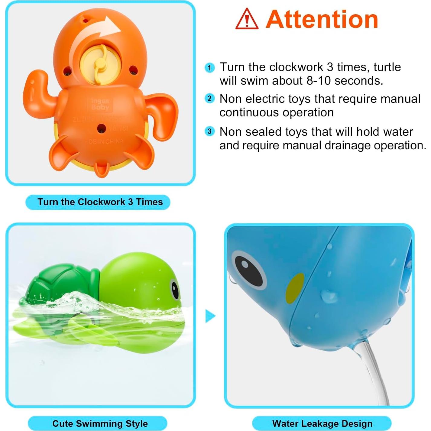 Juguetes de Baño Tohibee Tortuga Nadadora 3 Piezas