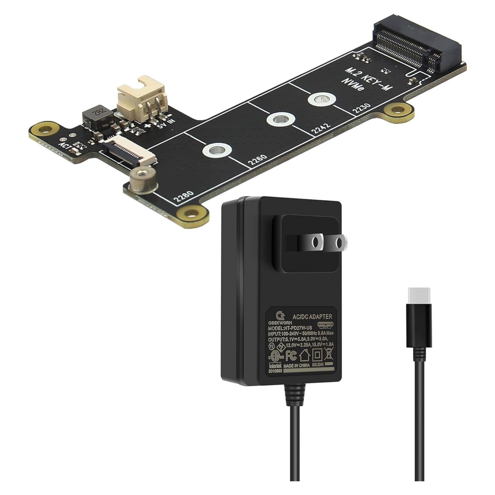 Placa Periférica PCIe Geekworm X1001 para Raspberry Pi 5 con Fuente 27W