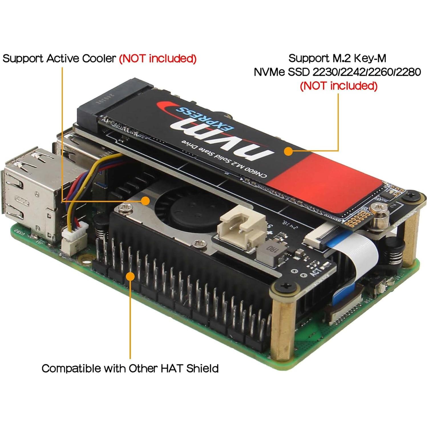 Placa Periférica PCIe Geekworm X1001 para Raspberry Pi 5 con Fuente 27W