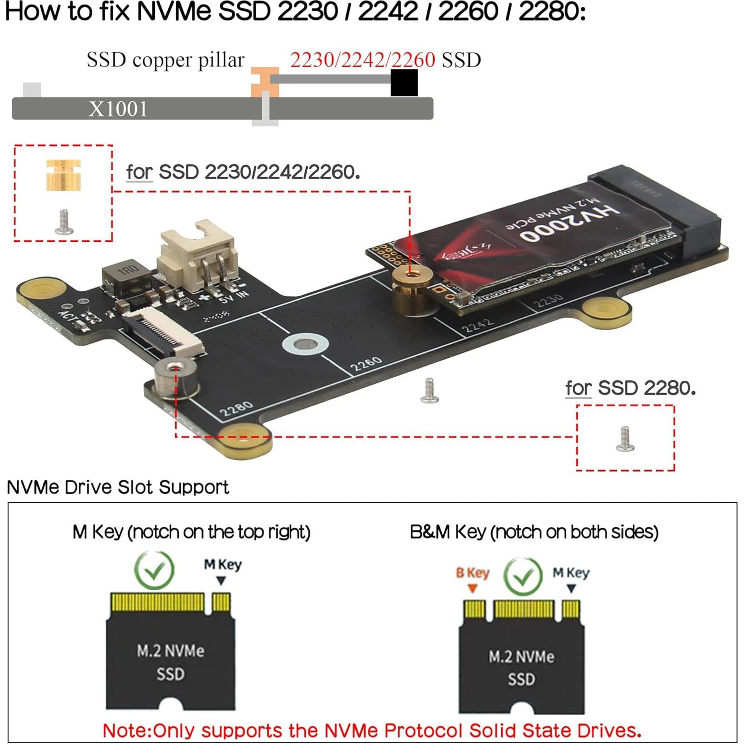 Placa Periférica PCIe Geekworm X1001 para Raspberry Pi 5 con Fuente 27W