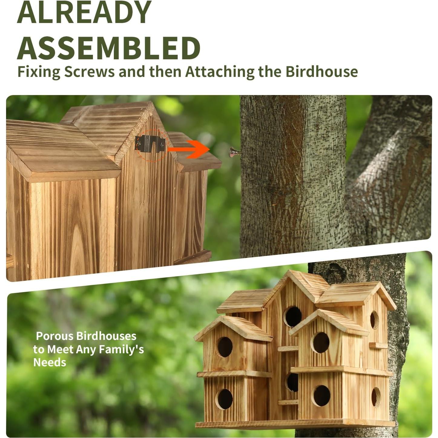 Casa para Aves de Madera YYYUAN 10 Agujeros Jardín 28x18x23cm