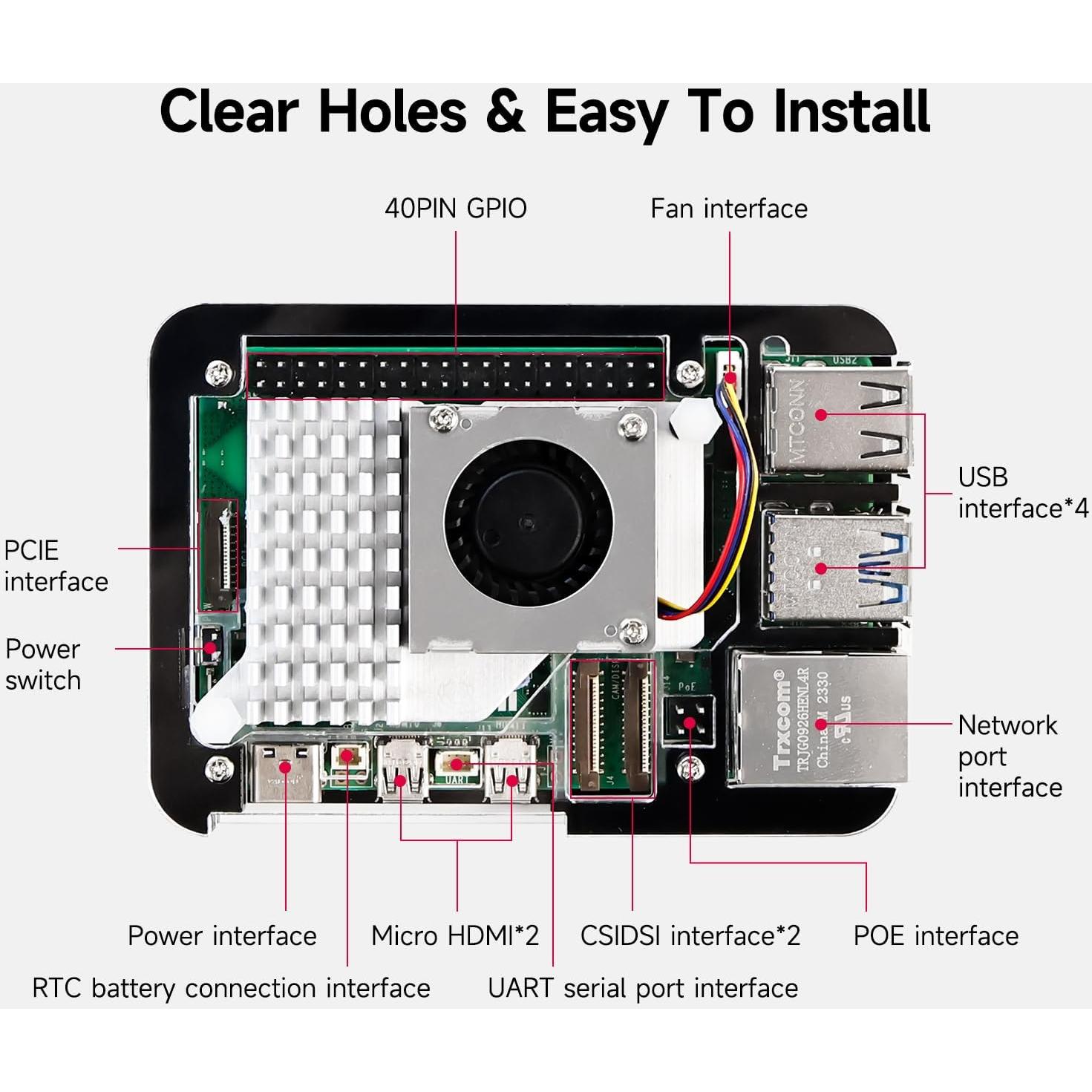 Fuente de Poder 27W USB-C + Caja Acrílica Raspberry Pi 5