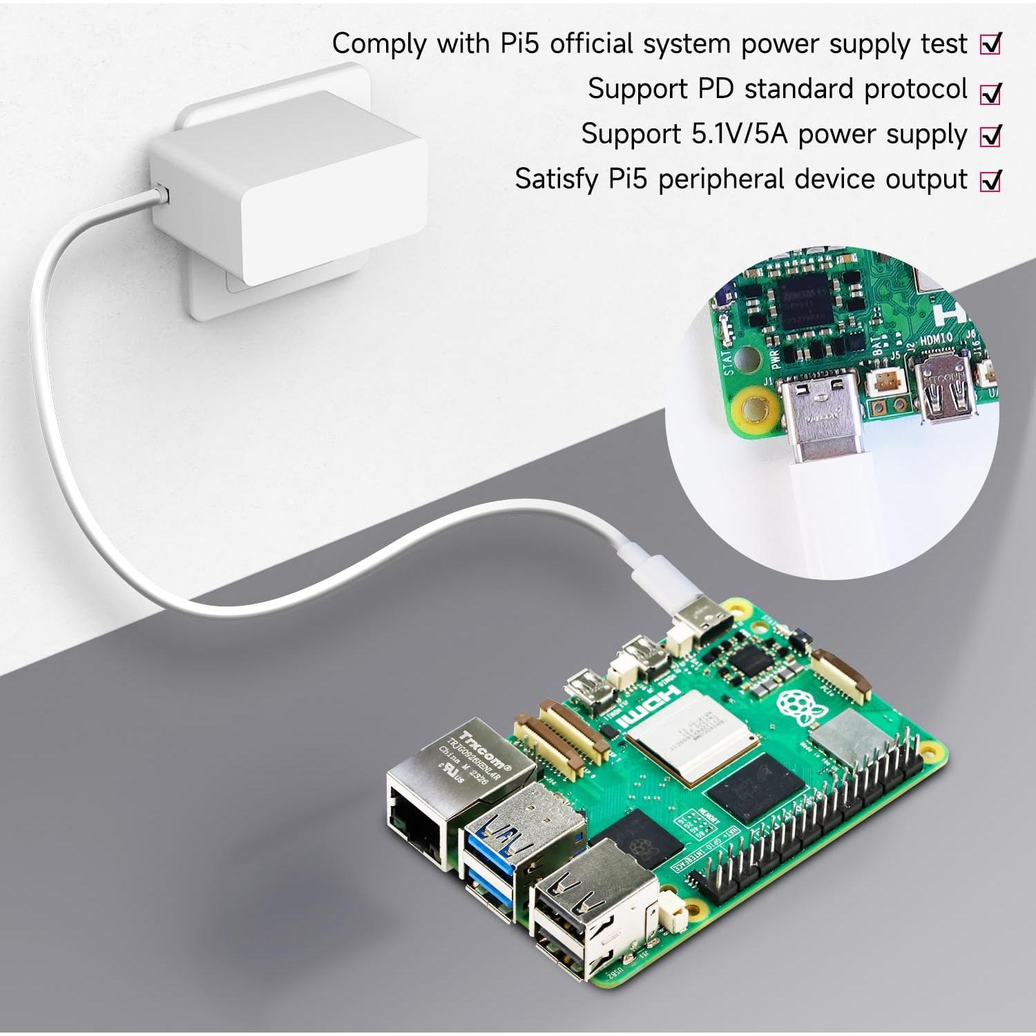 Fuente de Poder 27W USB-C + Caja Acrílica Raspberry Pi 5