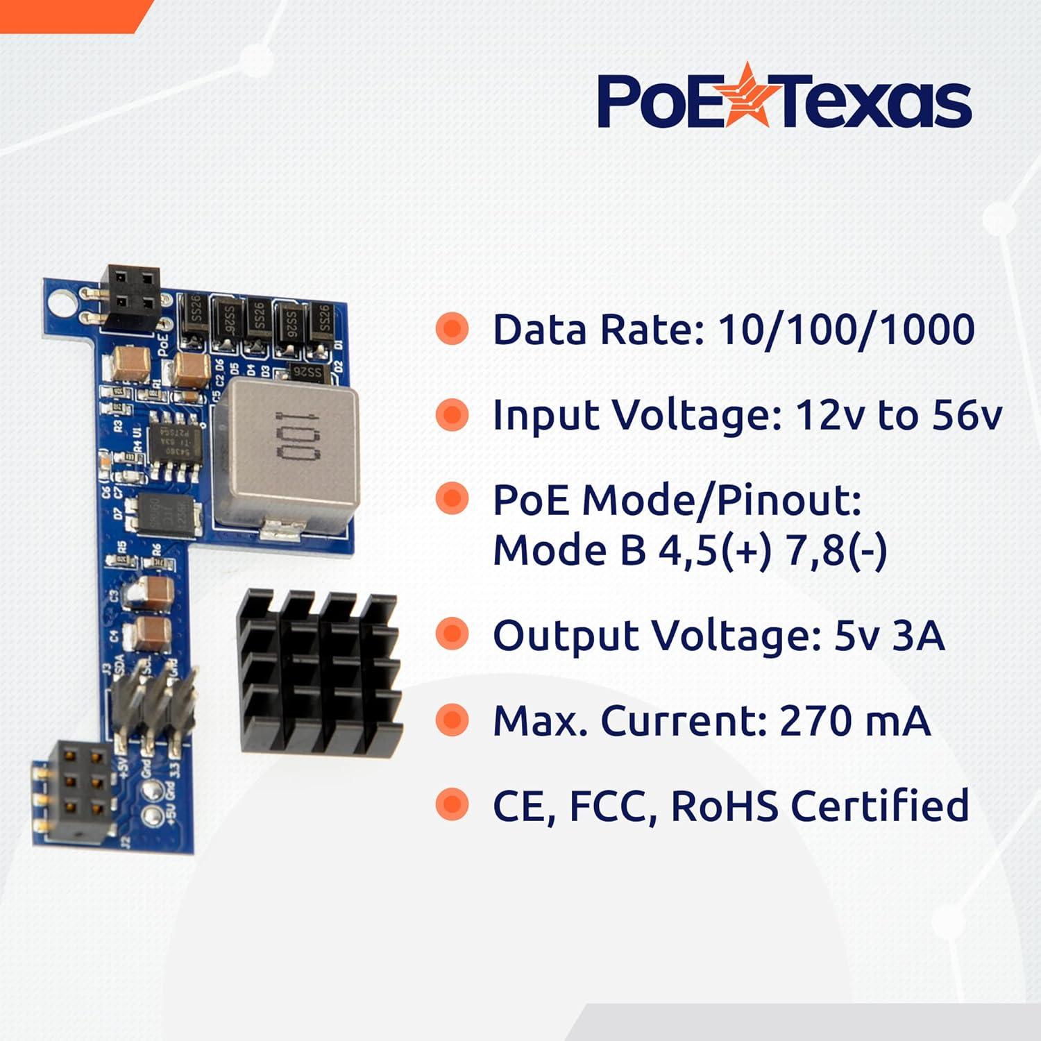 Inyector PoE Pasivo PoE Texas para Raspberry Pi 3 B+ y 4