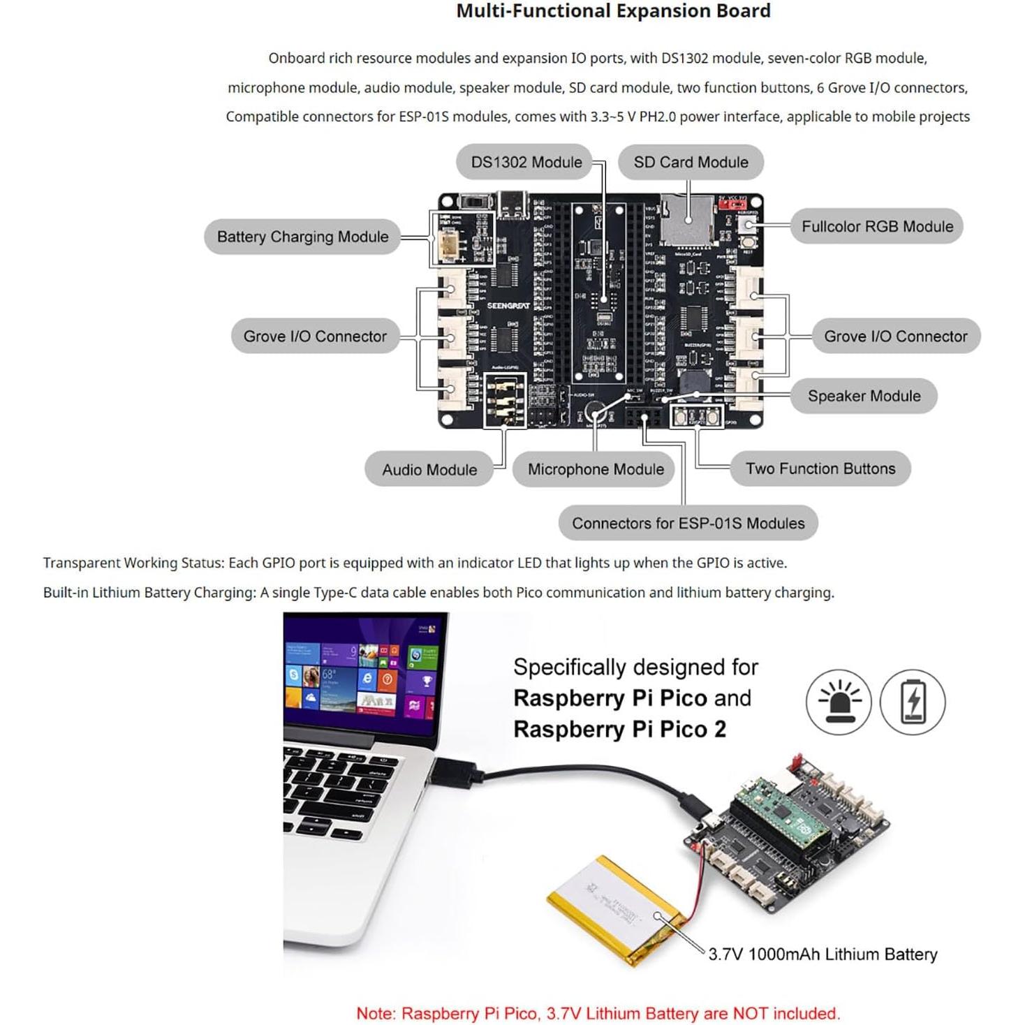 Placa de Expansión Mini LLidgermal para Pi Pico con RTC y RGB