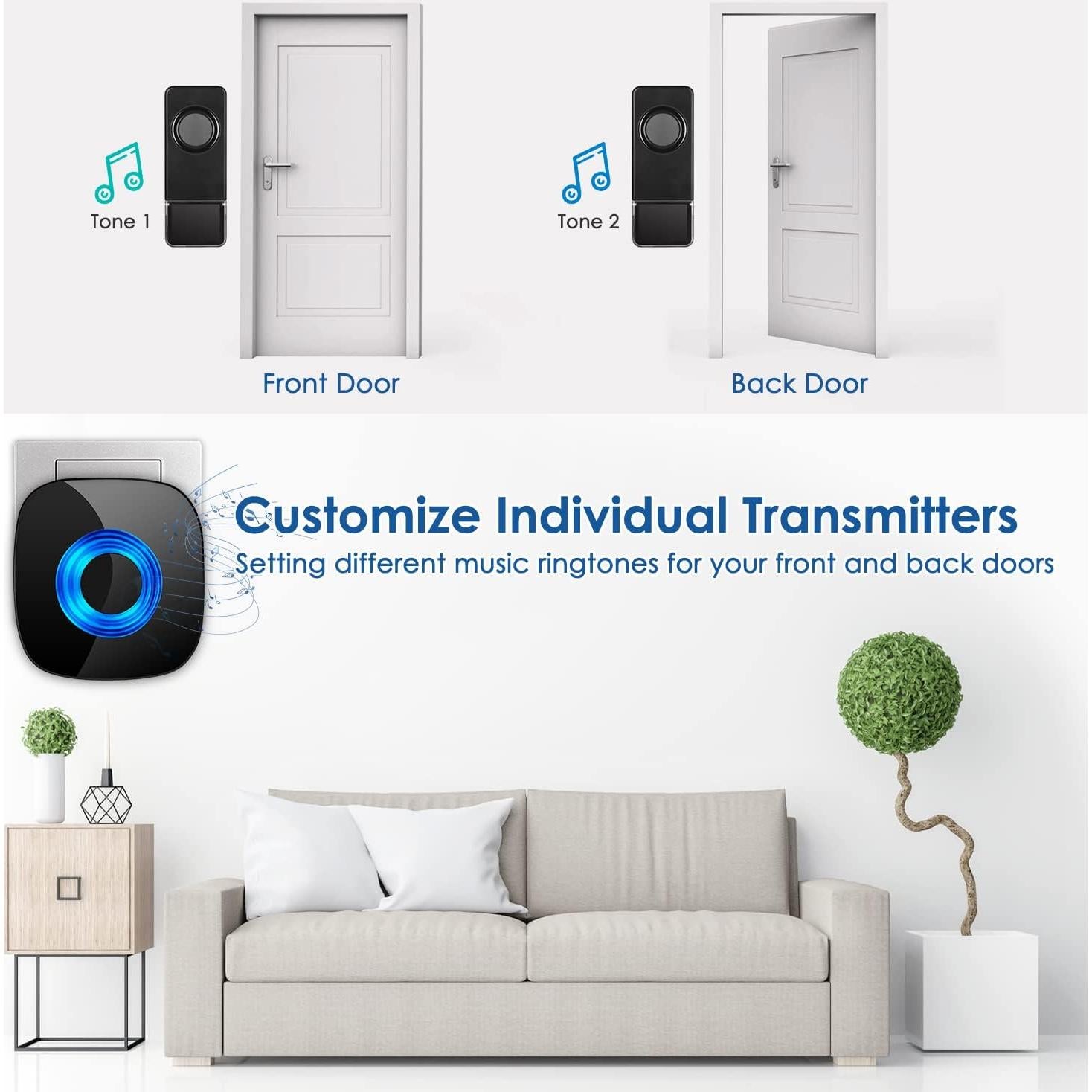 Timbre Inalámbrico PHYSEN 2 Transmisores 4 Receptores LED