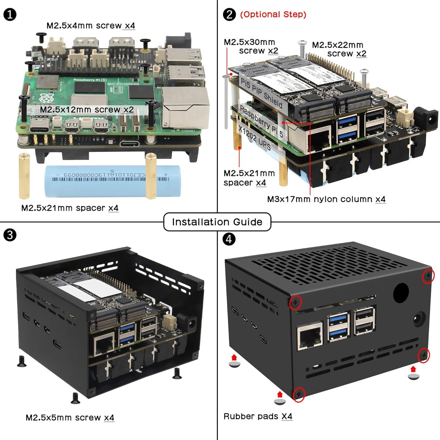 Caja Metal Geekworm X1202-C1 con Enfriador H505 y Adaptador PD27W para Raspberry Pi 5