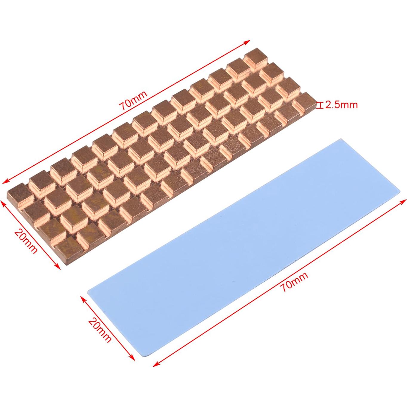 Disipador de Calor M.2 SSD ZDE 70x20x2.5mm Cobre Silicona
