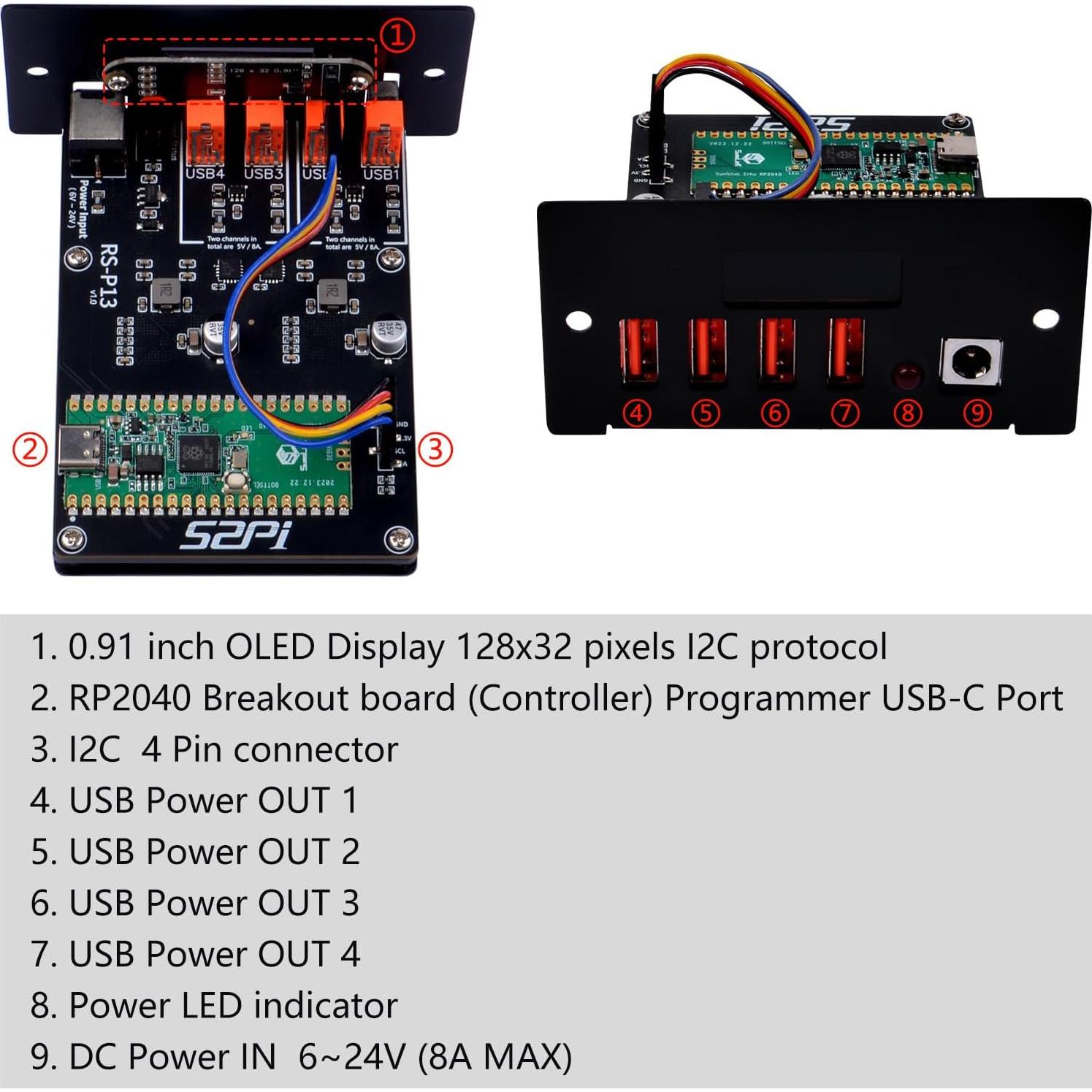 Módulo de Suministro de Energía GeeekPi 4 USB 5V 8A 1U Rack