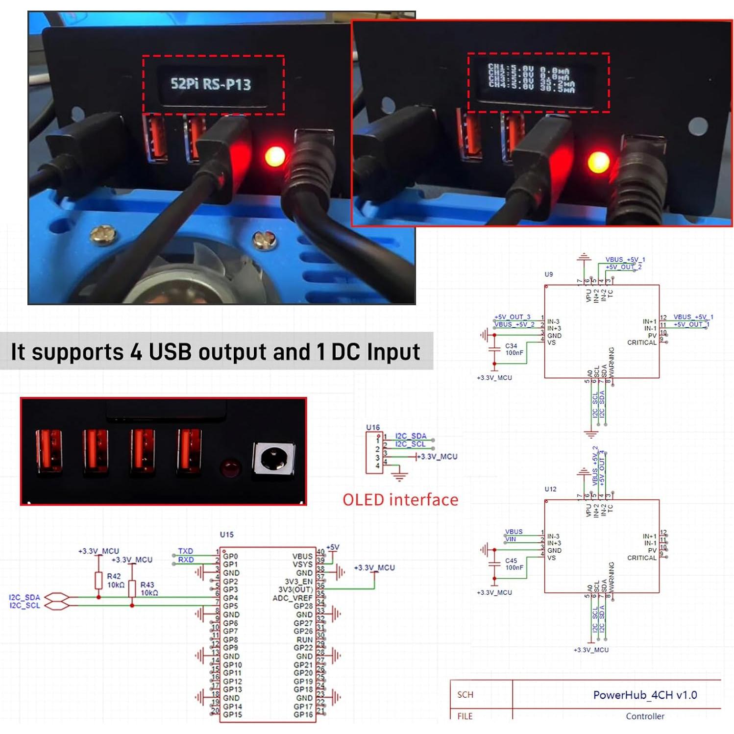Módulo de Suministro de Energía GeeekPi 4 USB 5V 8A 1U Rack