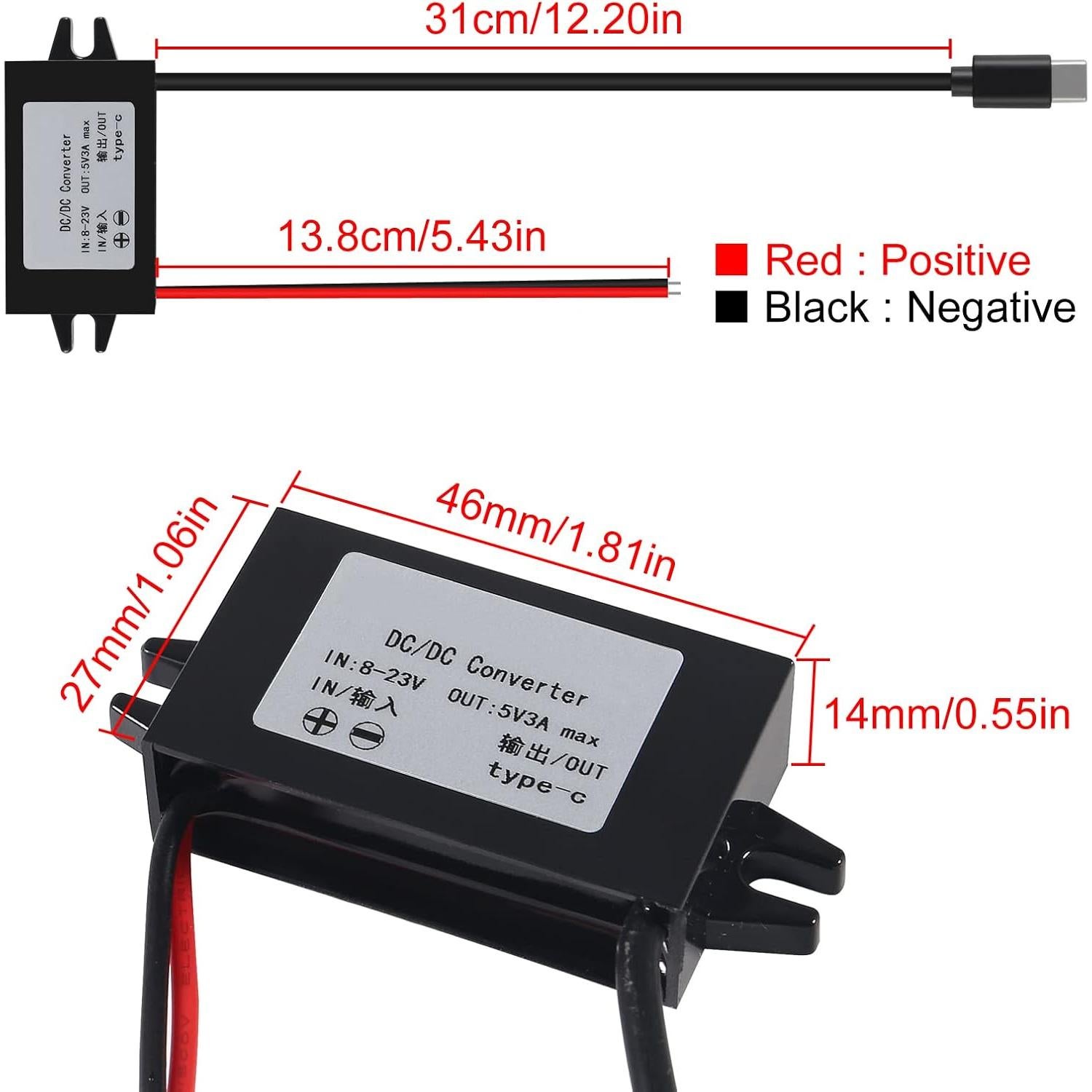 Convertidor Buck USB C 12V a 5V 3A 15W Coliao