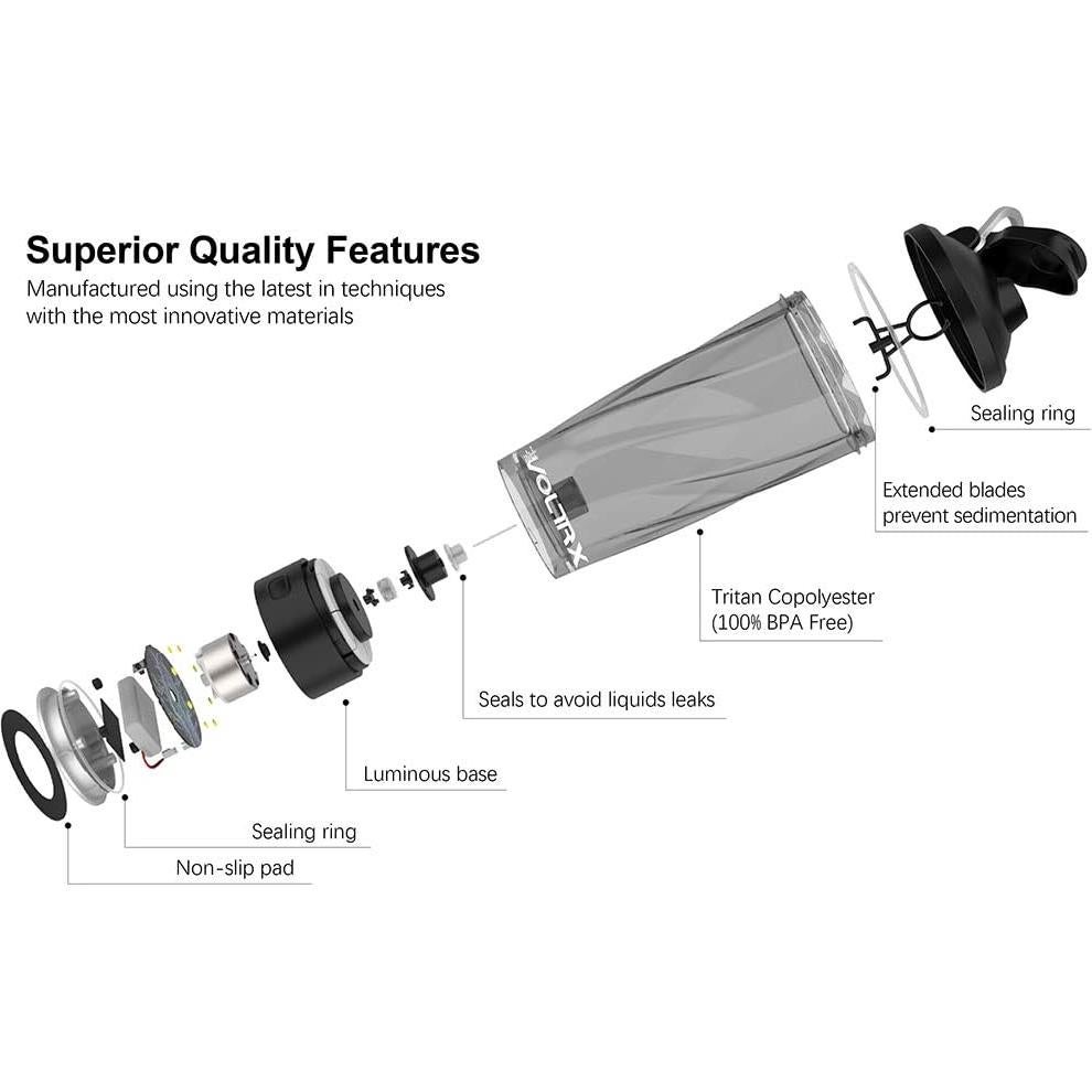 Botella de batido eléctrica VOLTRX 700 ml - Tritan libre BPA