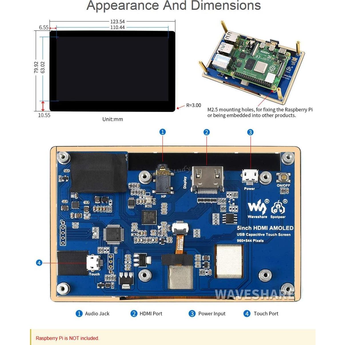 Monitor Táctil Capacitivo AMOLED 5" HDMI XYGStudy 960x544