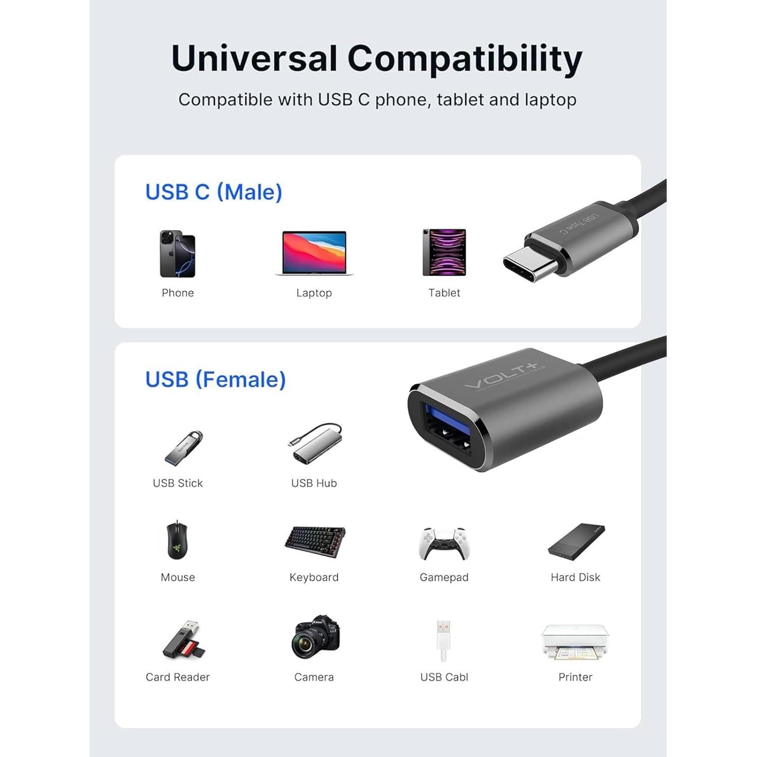 Adaptador USB-C a USB-A 3.0 Volt Plus Tech 2 Pack 5Gbps