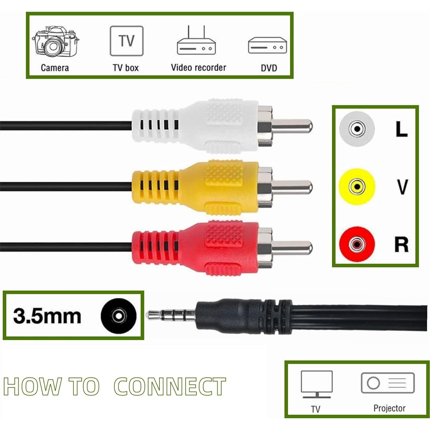 Cable de Audio y Video AV Guy-Tech 1.52m 3.5mm a 3 RCA