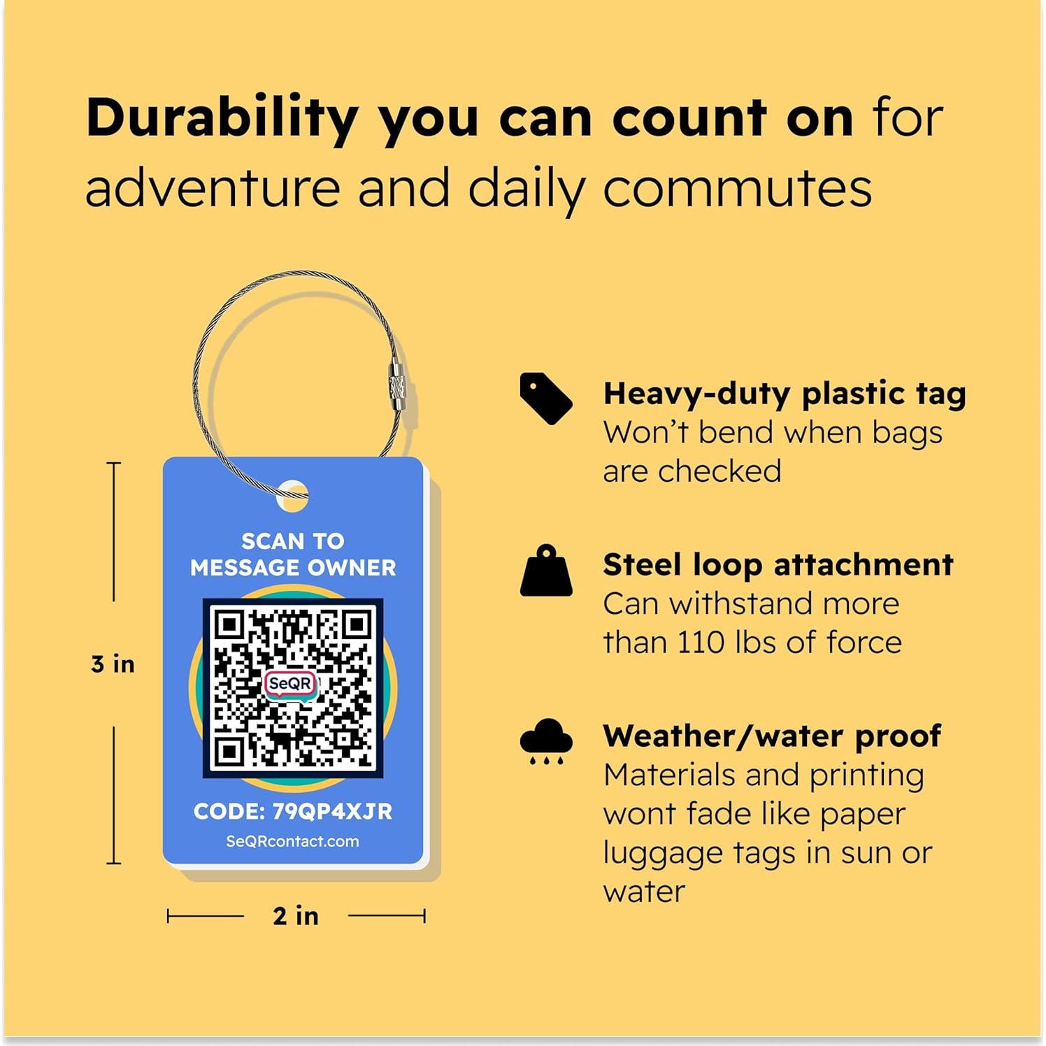 Etiquetas de Equipaje Inteligentes SeQR - Paquete de 2, QR Privado
