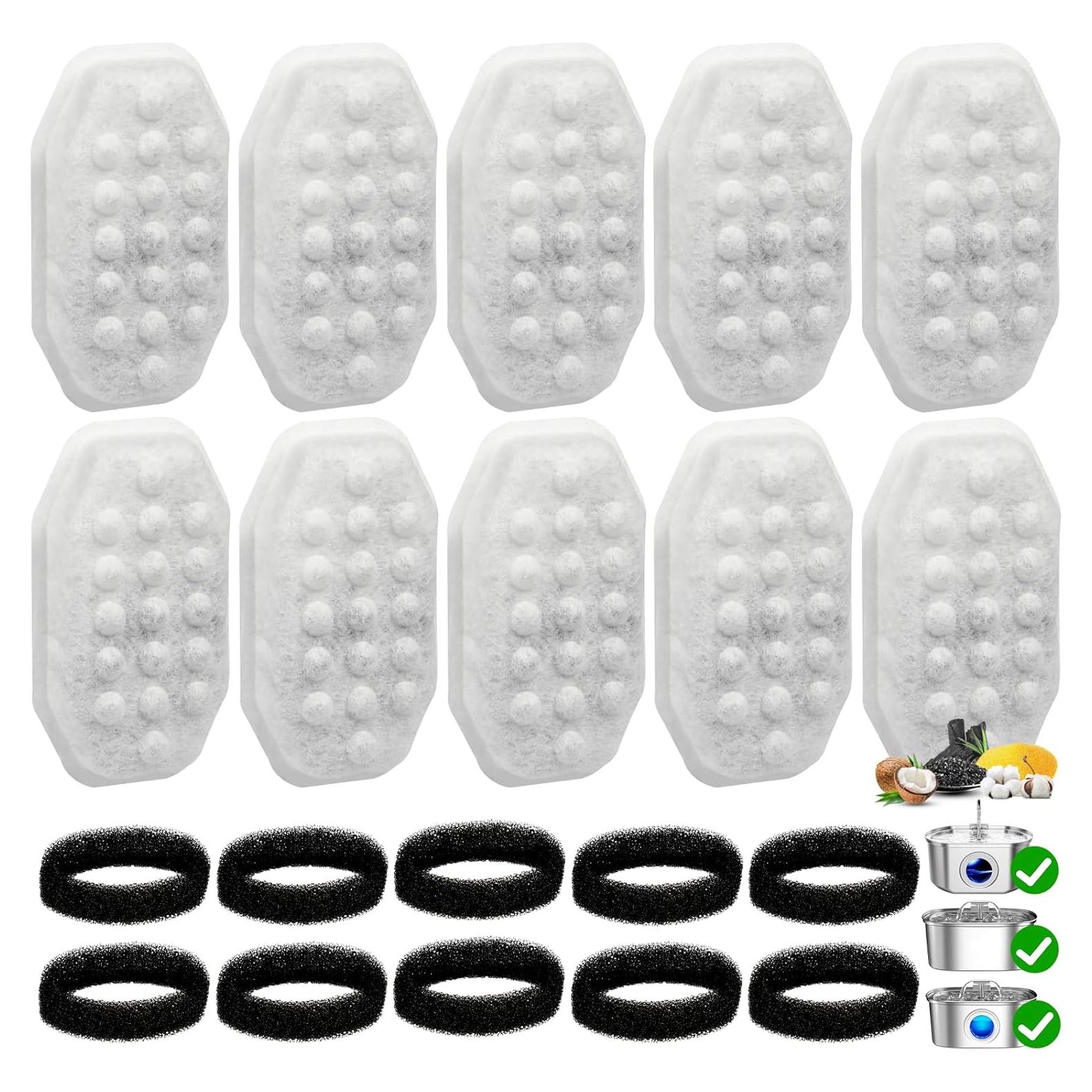 Paquete de 10 Filtros y Esponjas para Fuente de Agua ZIONYA 3.2L