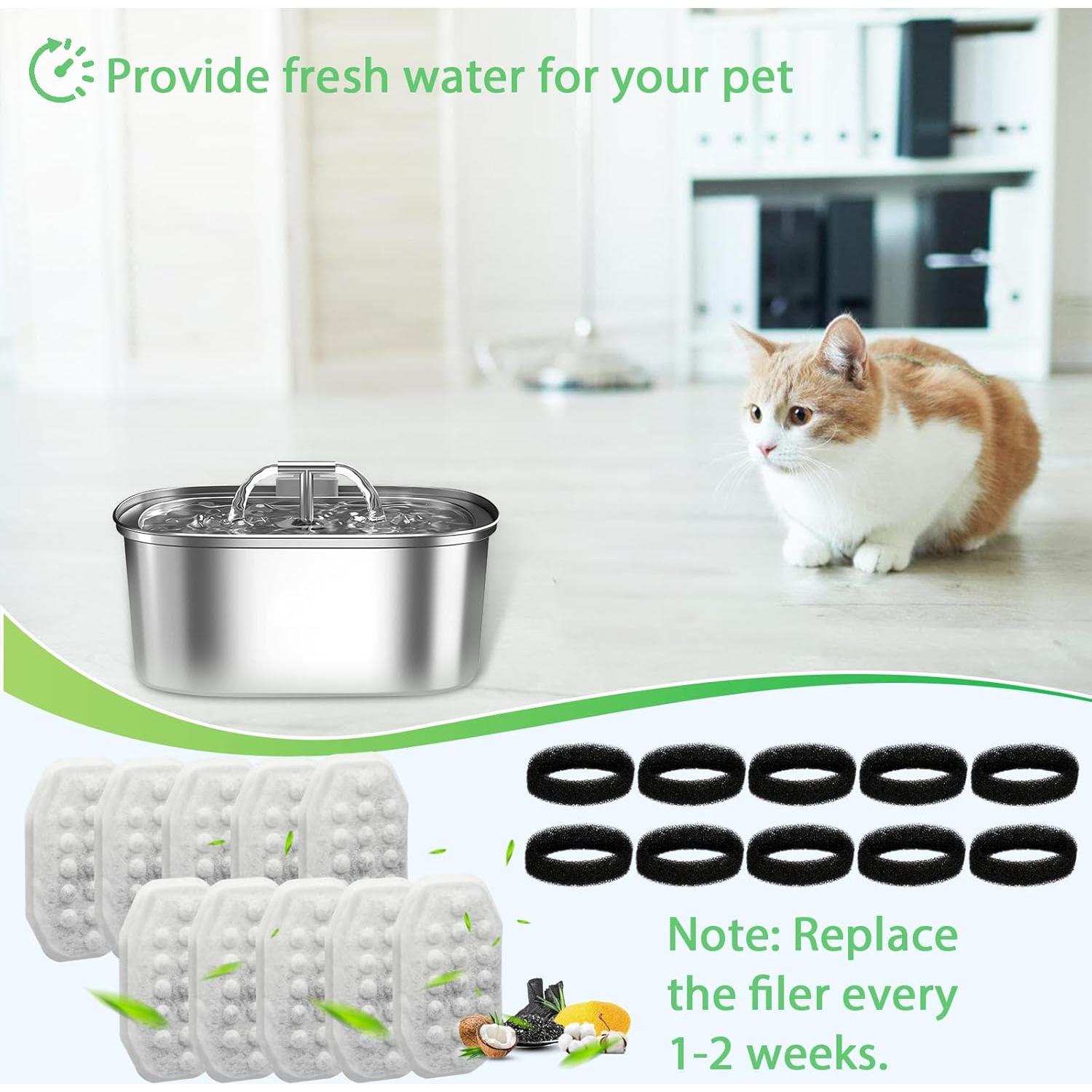 Paquete de 10 Filtros y Esponjas para Fuente de Agua ZIONYA 3.2L