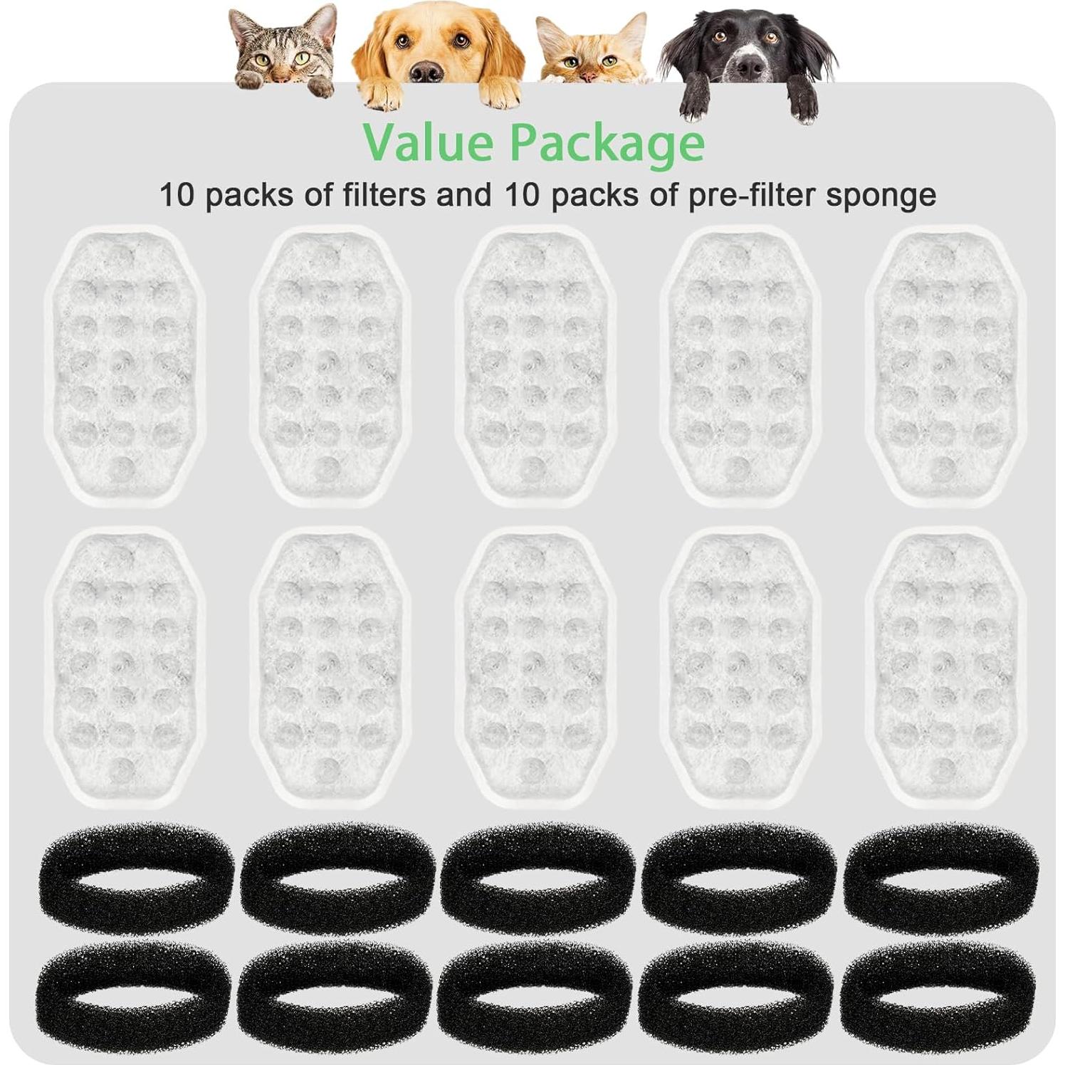 Paquete de 10 Filtros y Esponjas para Fuente de Agua ZIONYA 3.2L