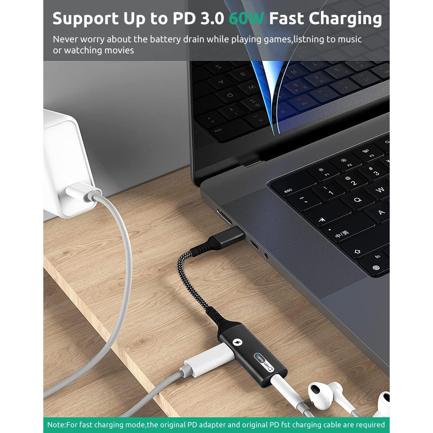 Adaptador USB-C a 3.5mm Tek Styz con Carga Rápida 60W