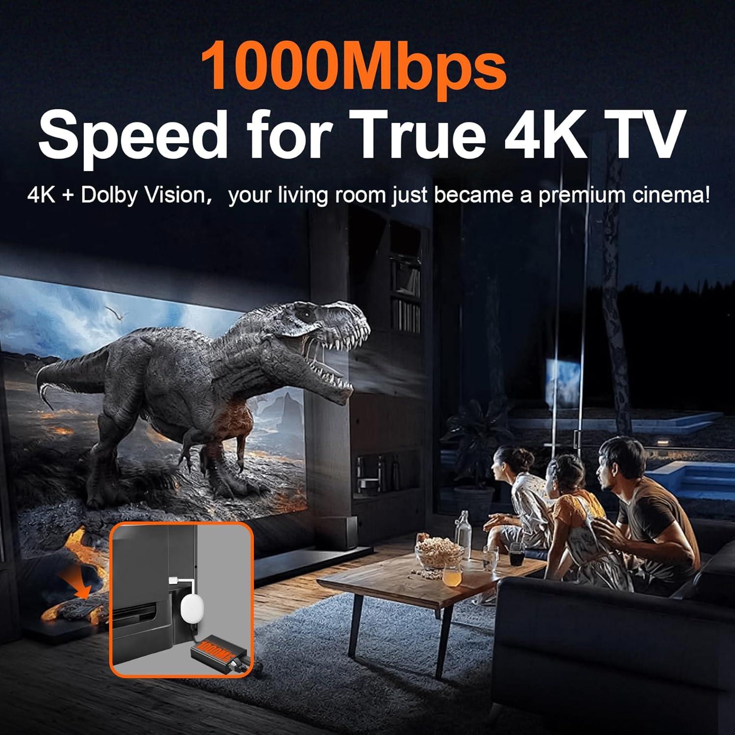 Ethernet Adapter, 1000 Mbps USB-C to RJ45 Ethernet Adapter for Google TV Devices Compatible with Chromecast Google TV and More Streaming Sticks (Adhesive Tape Included)