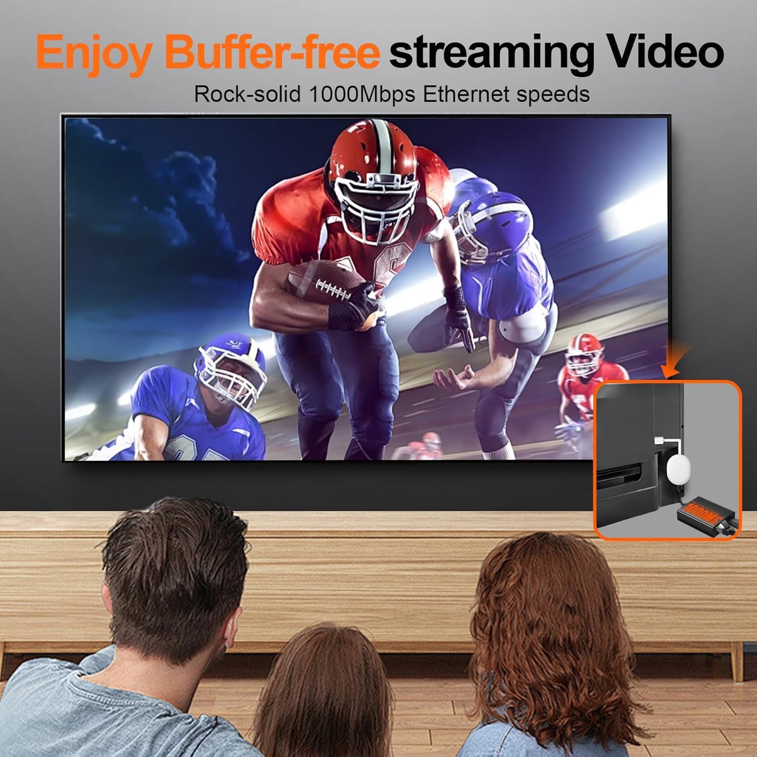 Ethernet Adapter, 1000 Mbps USB-C to RJ45 Ethernet Adapter for Google TV Devices Compatible with Chromecast Google TV and More Streaming Sticks (Adhesive Tape Included)