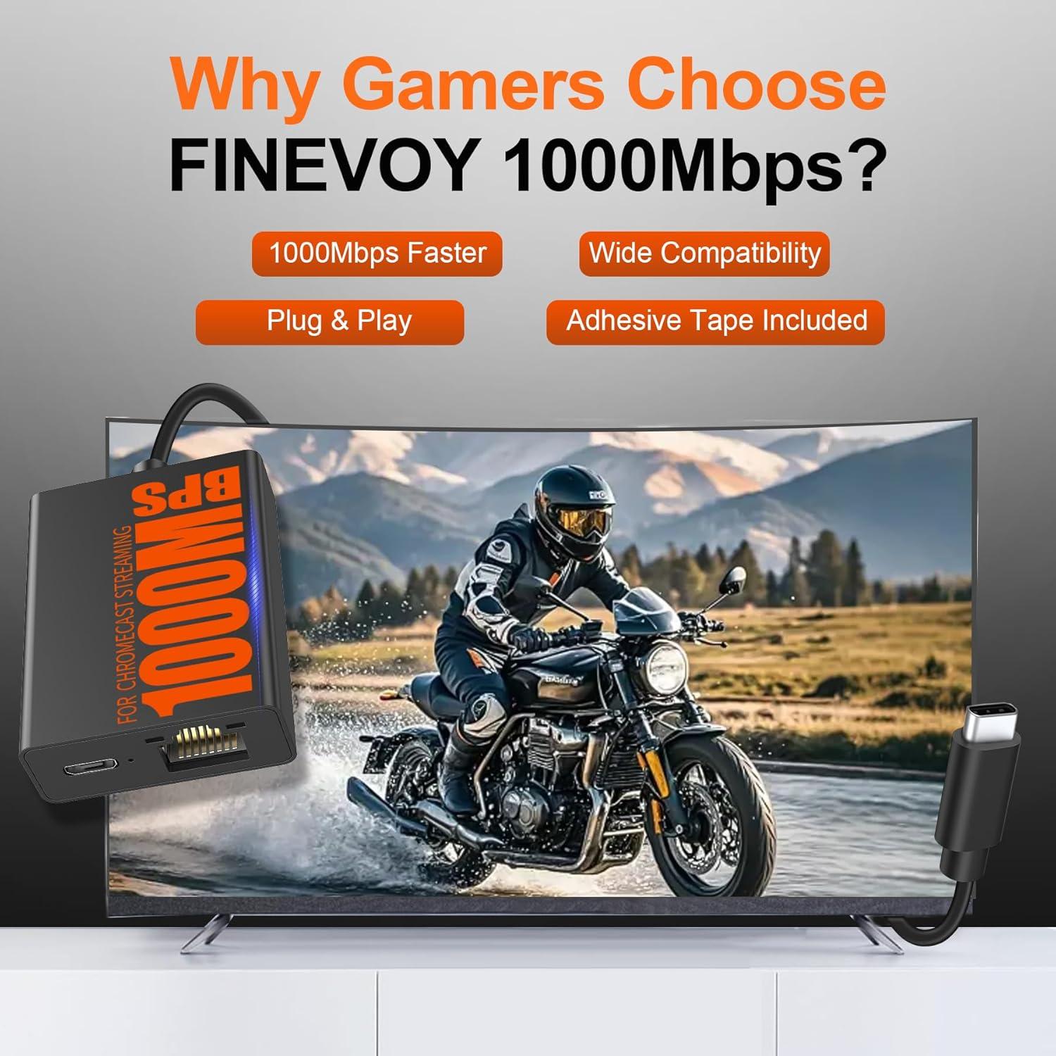 Ethernet Adapter, 1000 Mbps USB-C to RJ45 Ethernet Adapter for Google TV Devices Compatible with Chromecast Google TV and More Streaming Sticks (Adhesive Tape Included)