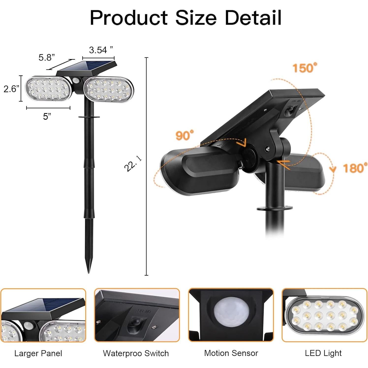 Luces Solares EMANER Motion 2 Pzs, Foco Exterior con Sensor