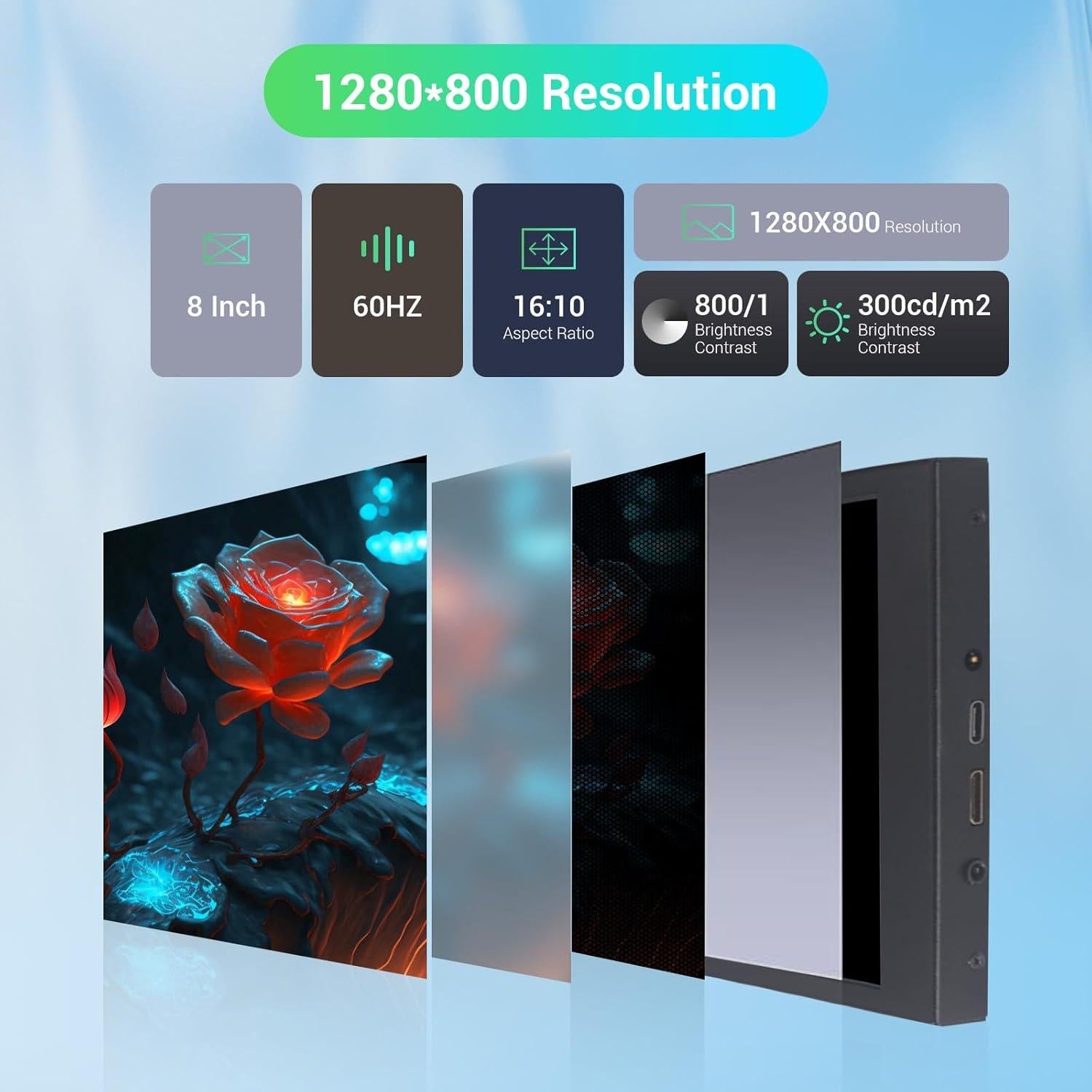 Monitor Portátil VIEWMEI 8" HDMI 1280x800 con Altavoces