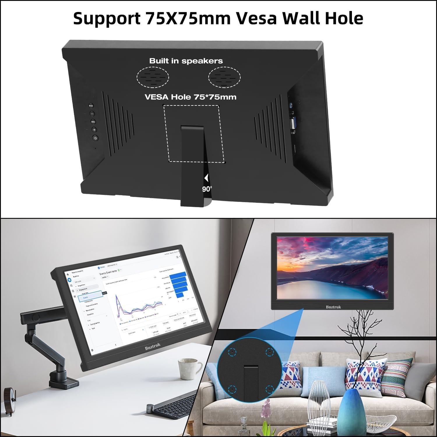 Monitor Portátil 13.3" FHD TFT HDMI VGA 1366x768 para PC y Consolas