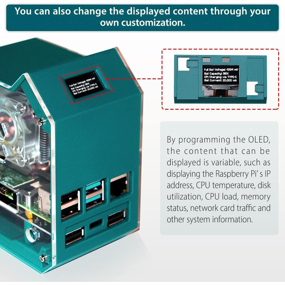 Caja Mini Torre GeeekPi para Raspberry Pi 4 con Enfriador y Pantalla OLED