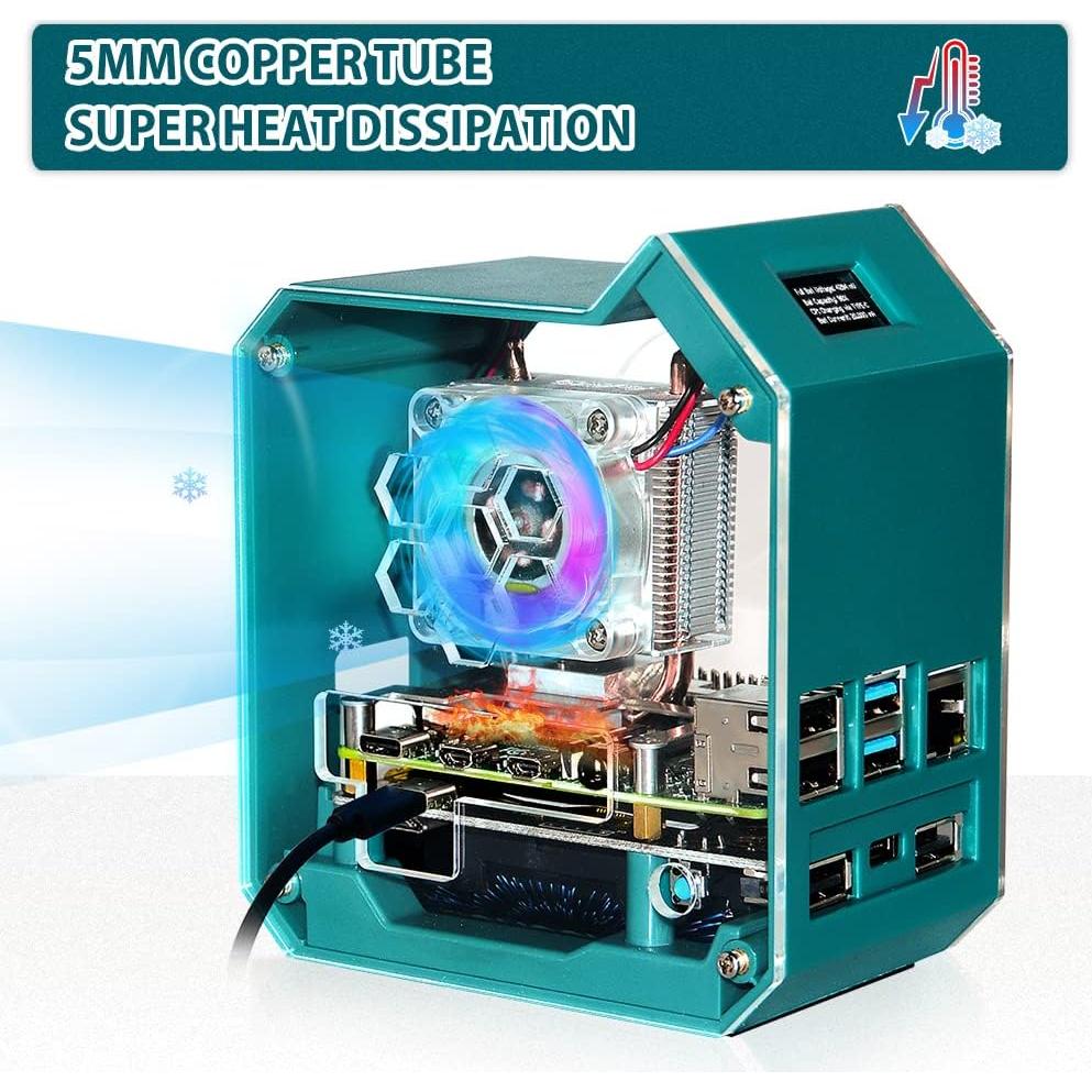 Caja Mini Torre GeeekPi para Raspberry Pi 4 con Enfriador y Pantalla OLED
