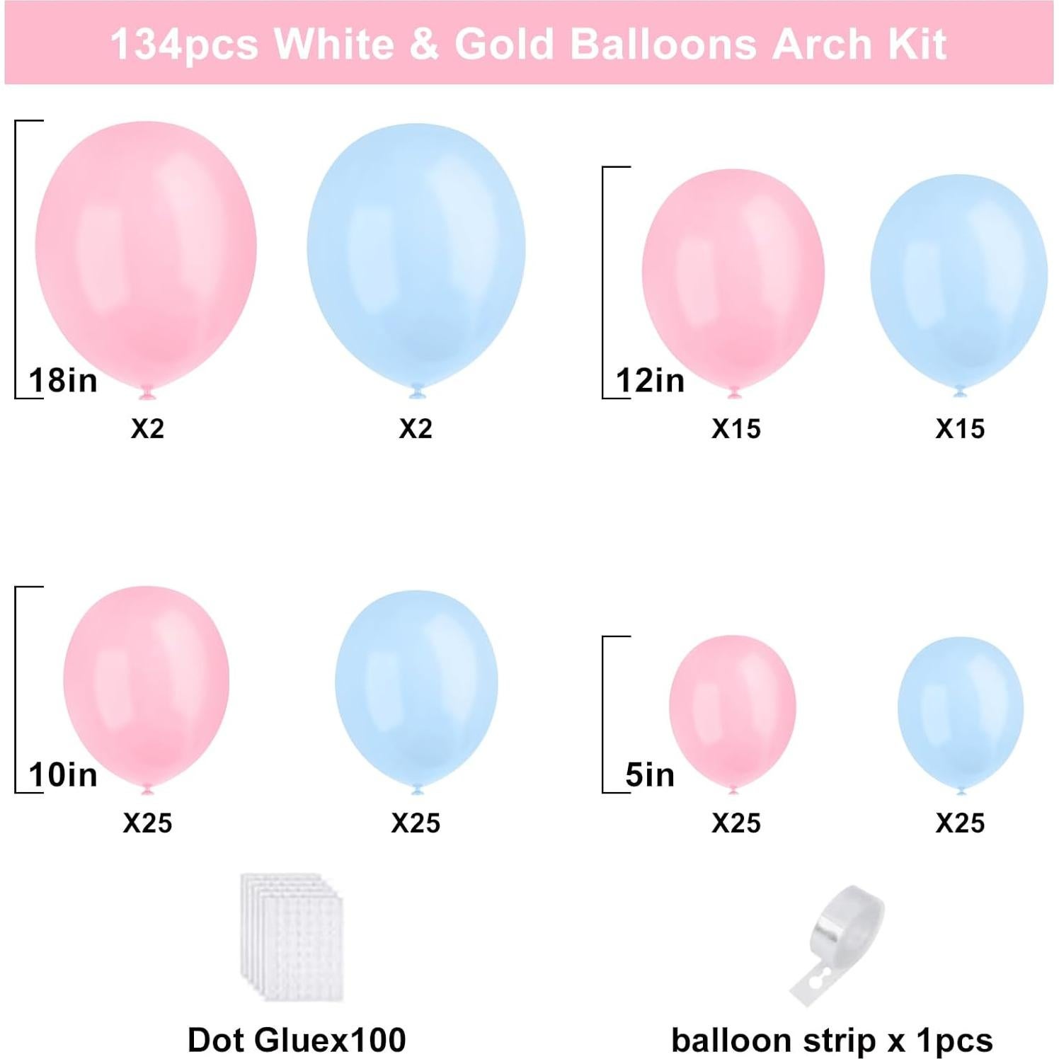 Kit de Arco de Globos Rosa y Azul YMSZ 134pcs Decoración Fiesta