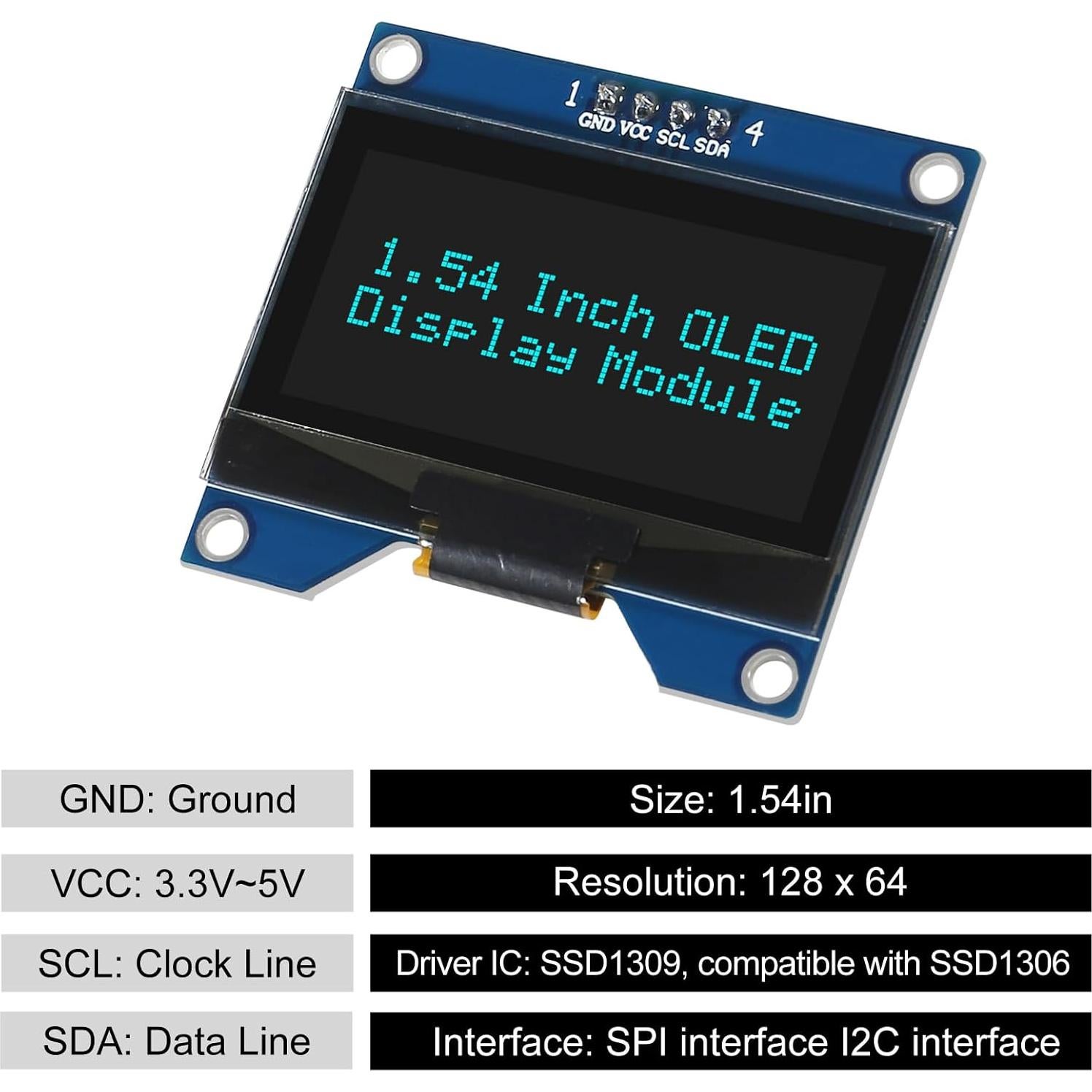 Módulo OLED 1.54" Coliao SSD1309 I2C 128x64 para Raspberry Pi