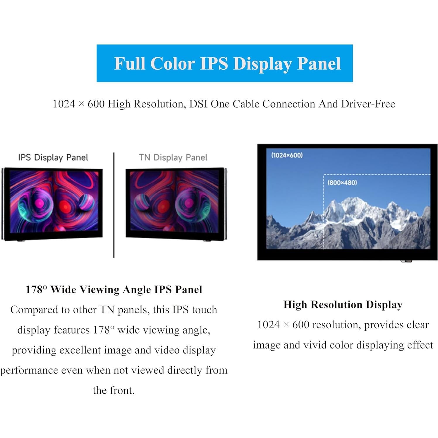 Monitor DSI 5" UeeKKoo Táctil Capacitivo 1024x600 IPS